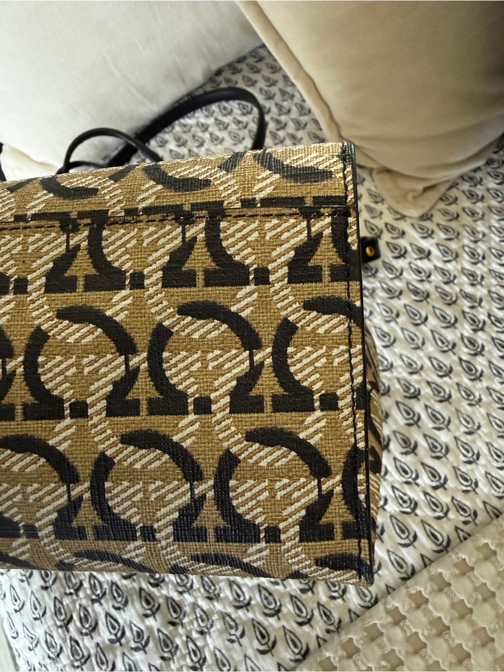 Salvatore Ferragamo Black & Beige Gancini Canvas Tote- - Picture 3 of 5